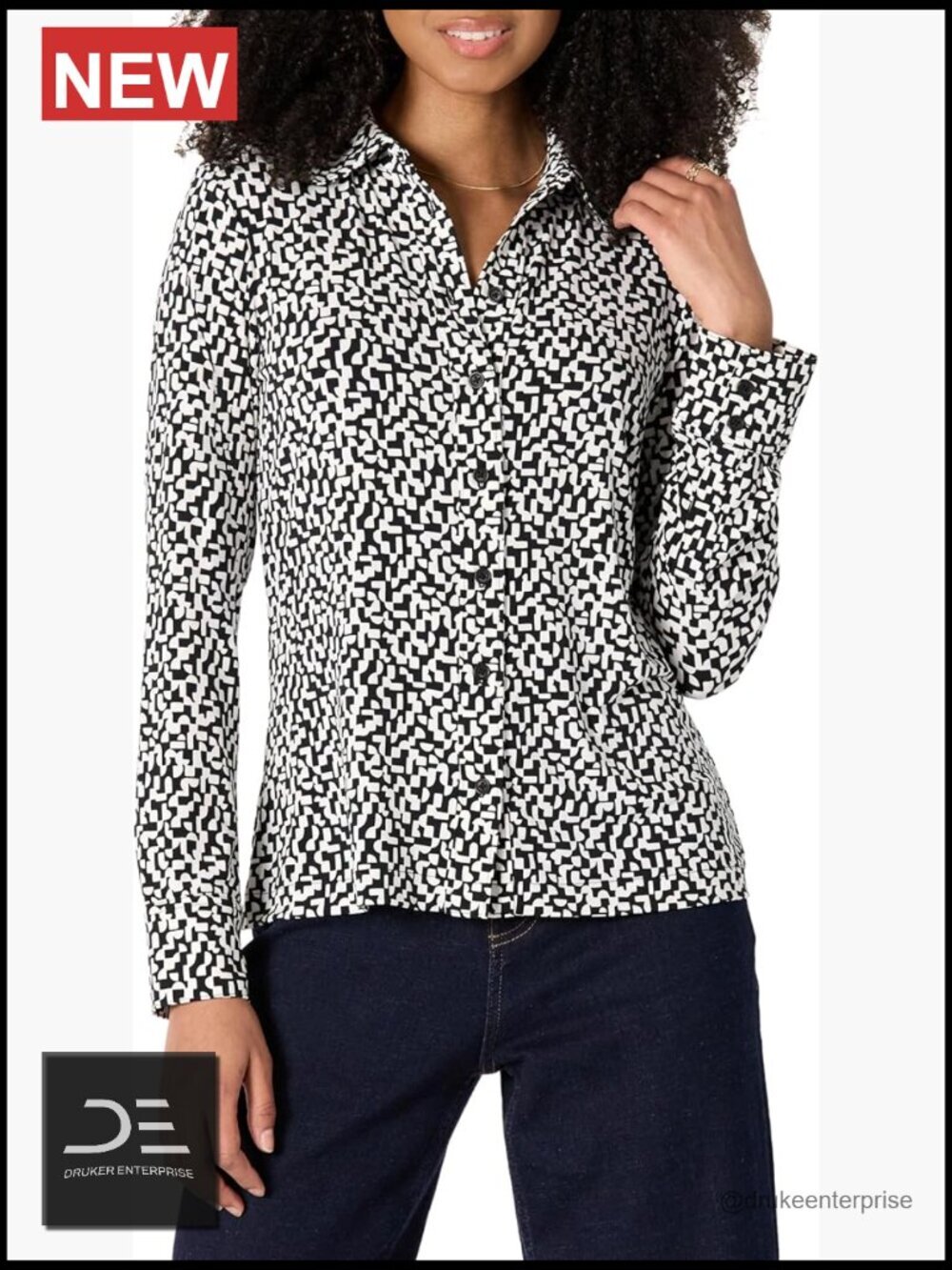 Women's Regular-Fit Matte Jersey Button-Down Shirt